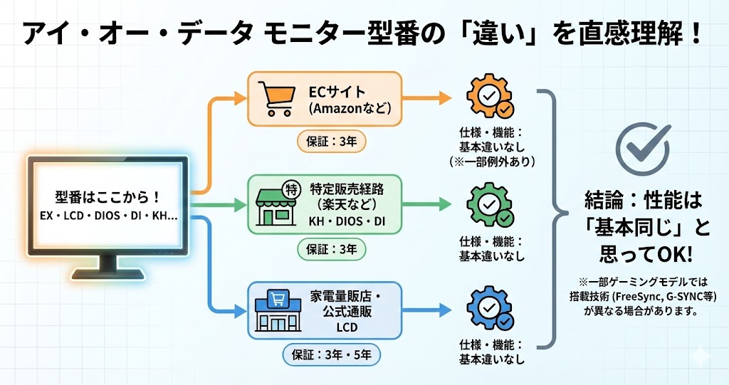 IODATA(アイ・オー・データ)の型番のLCDとEXの違いを解説