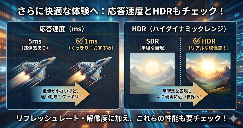 応答速度やHDRもチェックする