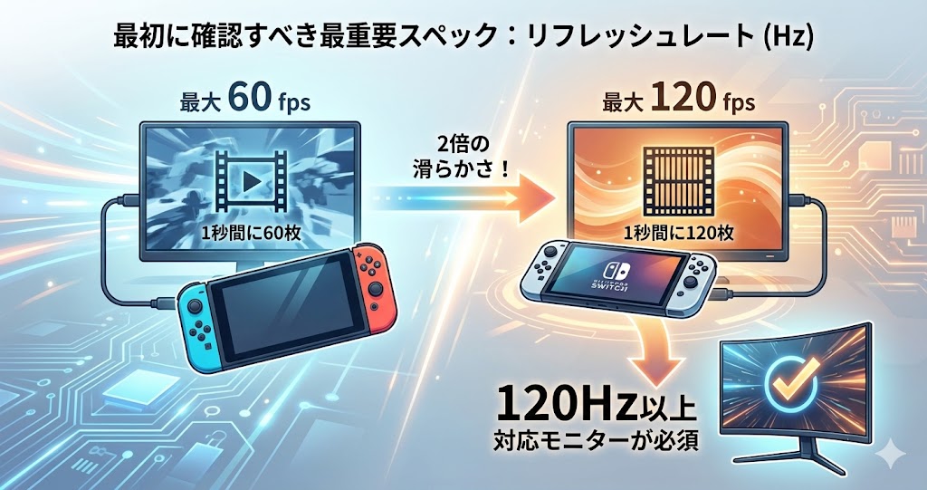 リフレッシュレートが120Hz以上のモニターを選ぶ