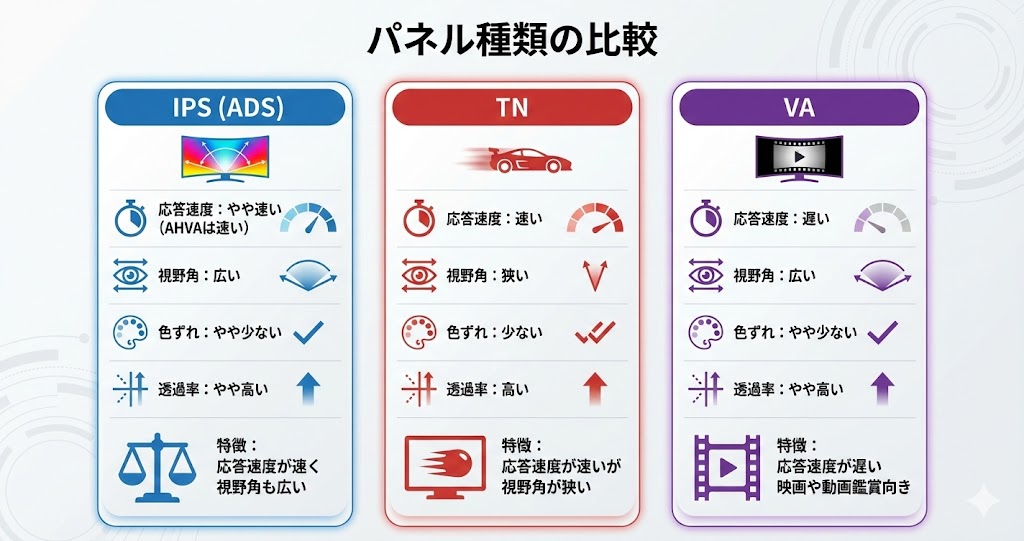 パネル種類の比較