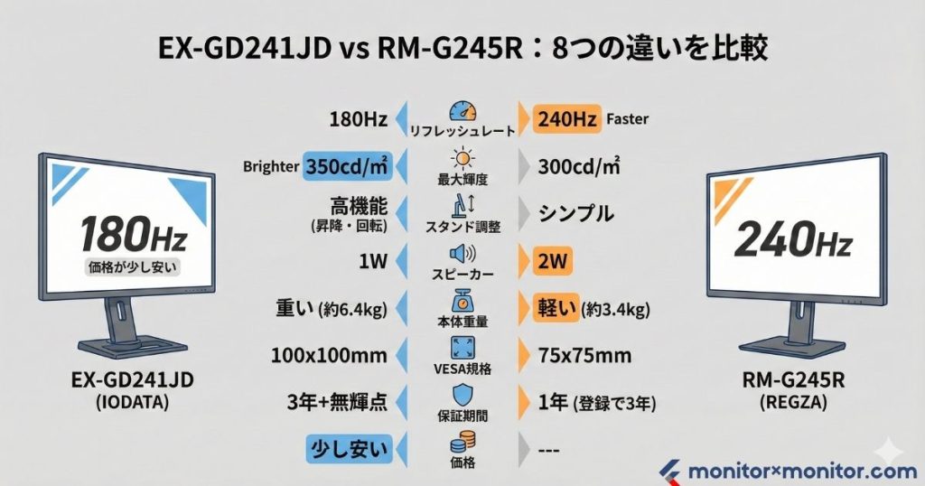 IODATAアイ・オー・データEX-GD241JDとREGZAレグザRM-G245Rの違いを比較